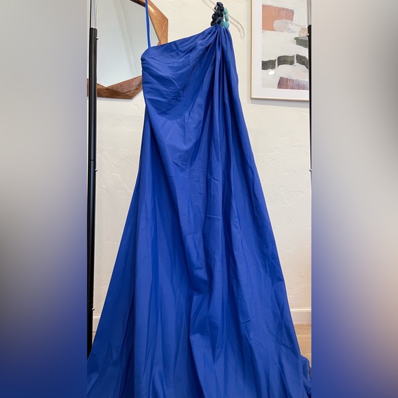 STAUD Mason Dress one shoulder embellished long dress in blue- size XS - Picture 12 of 16